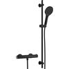 Görbach Colonna Doccia con Miscelatore Termostatico, Set Asta Doccia in Acciaio inox con Doccetta e Tubo, Saliscendi Doccia 100 cm, Nero