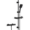 Görbach Colonna Doccia con Miscelatore Termostatico, Set Asta Doccia in Acciaio inox con Doccetta e Tubo, Saliscendi Doccia 100 cm con Mensola, Nero