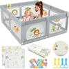 SPYLAVE Box per bambini con tappetino da gioco, box per bambini e bambini con materasso, parco giochi stabile e sicuro (grigio leone, 150 x 150 cm)