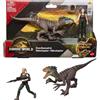 Mattel Jurassic World Rebirth Human & Dinosaur Figure Pack, Zora Bennett & Velociraptor, scala accurata del film, 9,5 cm, da collezione