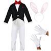 I LOVE FANCY DRESS LTD Costume da coniglio bianco per bambini, con cappotto nero attaccato e orecchie da coniglio, per ragazzi e ragazze, costume da coniglio per la Giornata mondiale del libro