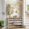 Hzuaneri Appendiabiti con Scarpiera, Rovere e Bianco | Mobile Ingresso con 5 Livello Scarpiera,11 Ganci, 1 Barra Attaccapanni, 30 x 108 x 195 cm, per Entrata Corridoio, HT19116W