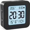 LATEC Sveglia da Comodino, Sveglia Digitale da Viaggio con Temperatura, Alimentato a Batteria, Retroilluminazione, Funzione Snooze, Calendario, 12/24H, Nero(Batterie Incluse)