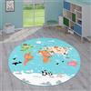 Paco Home Tappeti da gioco a pelo corto colorati per camerette dei bambini con diversi motivi, Dimensione:Ø 160 cm tondo, Colore:Turchese