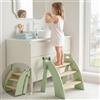 VITONIS Sgabello di legno per Bambini sgabello a 3 Gradini, sgabello gradino per neonati, pieghevole, multifunzionale, per bagno, cameretta dei bambini, cucina Verde Rana