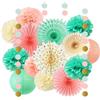 Y8HM Decorazioni di compleanno rosa e verde per donne feste di compleanno | Pompon, ventagli di carta e lanterne, decorazioni per feste di compleanno e matrimoni per bambine e donne