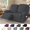 Hengrongshen Copripoltrona 2 Posti Elasticizzato, Copripoltrona Relax Reclinabile con Tasca, Jacquard Rigato Tutto Compreso per Divano TV (Grigio Scuro, 6 Pezzi)