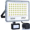 YIQIBRO Faro LED Esterno con Sensore Movimento 50W, Faretto con Sensore di Movimento 5000LM 6500K Bianca Fredda, Impermeabile IP67 Luci da Esterno per Giardino, Terrazza, Garage, Entrata
