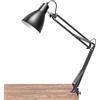 Newrays Newray Lampada da scrivania industriale con braccio oscillante nero con lampada da lettura con morsetto in metallo per ufficio, studio