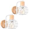 LIGKIN 2 Pezzi Lampada da Parete Vintage Industriale, Applique da Parete Interno in Legno Metallo Gabbia Design, E27 Retro Lampada a Muro, Applique Legno Illuminazione per Soggiorno, Bagno(Bianco)