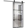 AVILIA Porta Scorrevole in Alluminio Nero con 3 Sezioni in Vetro Trasparente, 96x220 cm - Porta Moderno per Interni con Vetro Temperato, Kit da Assemblare, Elegante e Funzionale