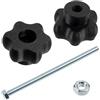 AERZETIX - Set di 4 manopole di serraggio M8 a forma di stella in plastica nera + 2 viti M8x150 mm a 6 punti e 2 dadi esagonali M8 | corsa di serraggio massima 112 mm