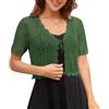 Kate Kasin Bolero da donna, casual, estivo, corto, cardigan all'uncinetto | scollo a V, maniche corte, allacciatura anteriore, orlo ondulato, lavorato a maglia, elasticizzato, per spiaggia