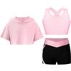 iEFiEL Completo Ginnastica Artistica Bambina 3 Pezzi Top Pantaloncini Felpa | Set 3 pezzi con felpa corta con cappuccio, crop top e pantaloncini per ginnastica artistica, danza, hip hop e allenamento