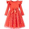 Beganly Vestito natalizio rosso per bambine, a maniche lunghe, in tulle, tutù, per feste, 2-6 anni