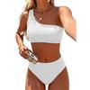 Pfreesea One Shoulder Bikini Set for Women High Waist Tummy Control Full Coverage Ribbed 2 Piece Swimsuit