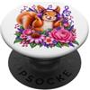 Funny Floral Animal Musican Designs Carino Scoiattolo Musica Floreale Cuffie Note Musicali Fiori PopSockets PopGrip Adesivo