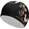FJQWKLF Cuffia da nuoto unisex con motivo mucca, gallina e gallo, per capelli corti e lunghi, da donna e da uomo, per piscina, nuoto e bagno