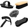 MEYZJRC 5 Pezzi Set di Attrezzi per Toelettatura Equina con Borsa Trasparen Completo Kit Toeletta Equina Ergonomico per Professionisti Equestri, Maneggio, Nero