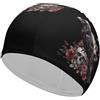 FJQWKLF Cuffia da nuoto unisex con motivo a teschio e rose, stile gotico corvo nero, per capelli corti e lunghi, da donna e da uomo, per piscina, nuoto e bagno