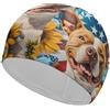 FJQWKLF Cuffie da nuoto eleganti con motivo a cane, girasole, farfalla e bandiera degli Stati Uniti, impermeabili, per la protezione dei capelli, facili da indossare e da togliere.