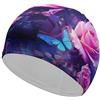 FJQWKLF Cuffia da nuoto unisex con motivo a rosa e farfalla per capelli corti e lunghi, da donna e da uomo, per piscina, nuoto e bagno