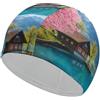 FJQWKLF Cuffia da nuoto elegante con fiori di ciliegio e lago e montagne svizzere, cuffia da a impermeabile per la protezione dei capelli, facile da indossare e da togliere.