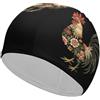 FJQWKLF Cuffia da nuoto unisex con motivo a gallo floreale per capelli corti e lunghi, da donna e da uomo, per piscina, nuoto e bagno