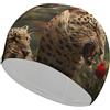 FJQWKLF Cuffia da nuoto unisex leopardata rossa e rosa per capelli corti e lunghi, da donna e da uomo, per piscina, nuoto e bagno