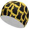 FJQWKLF Cuffia da nuoto unisex con sfondo giallo e gatto nero per capelli corti e lunghi, per piscina, da bagno, da donna e da uomo