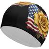 FJQWKLF Cuffia da nuoto unisex con bandiera americana e rosa gialla per capelli corti e lunghi, da donna e da uomo, per piscina, nuoto e bagno