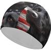 FJQWKLF Cuffia da nuoto unisex con bandiera statunitense, per cani Labrador nero, per capelli corti e lunghi, da donna e da uomo, per piscina, nuoto e bagno