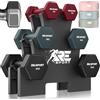 RE:SPORT® Set di manubri da 3 paia, da 1 kg a 5 kg, 12 kg o 18 kg, con supporto e 3 fasce da fitness, manubri corti antiscivolo in neoprene per uomo e donna, set di manubri