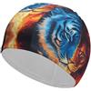 FJQWKLF Cuffie da nuoto eleganti con tigre e leone in fiamme, cuffie da a impermeabili per la protezione dei capelli, facili da indossare e da togliere.