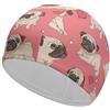 FJQWKLF Cuffia da nuoto, cuffia da nuoto con carlino e sfondo rosa, cuffie da bagno per capelli lunghi e corti