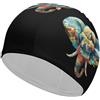 FJQWKLF Cuffia da nuoto unisex con paesaggio di elefanti e montagne colorate, per capelli corti e lunghi, da donna e da uomo, per piscina, nuoto e bagno