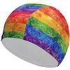 FJQWKLF Cuffia da nuoto unisex con bandiera arcobaleno LGBT e motivo paisley per capelli corti e lunghi, per piscina, nuoto e bagno, da donna e da uomo
