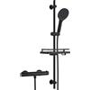 Görbach Colonna Doccia con Miscelatore Termostatico, Set Asta Doccia in Acciaio inox con Doccetta e Tubo, Saliscendi Doccia 100 cm con Mensola, Nero