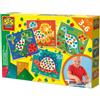 SES Creative 14641 - Imparo a fare mosaici di dinosauri, 4 grandi carte di dinosauro con adesivi metallici, set completo per bambini