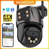 Wonsdar Telecamera IP WIFI WONSDAR per Esterni, Telecamera di Sicurezza a Doppia Lente 4K 8MP con Rilevamento Umano AI, Protezione di Sicurezza, Telecamera Impermeabile PTZ ICsee