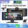 Srnubi 11.26" 4K+1080P DVR o Lettore per Auto, Wireless Carplay Android Auto, Doppia Telecamera, Airplay, Navigazione GPS Moto, Audio Bluetooth
