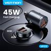 VENTION Caricabatterie da auto Vention MINI 45W con ricarica rapida QC PD per iPhone 17 16 Pro Xiaomi Samsung, con anello di trazione, doppia porta USB-C, 12-24V, per accendisigari