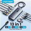 Vention Docking Station USB C 13 in 1 con Display Triplo 8K DP, Doppio HDMI 4K, HUB USB 3.2, Funzione One Touch Screen Off per MacBook Pro e Windows