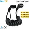 NEXEV Cavo di ricarica EV a spirale NexEV da Type2 a Type2 1Fase/3Fase 16A/32A 7KW/11KW/22KW con connettore femmina a maschio 5M (lunghezza utilizzabile 2,5-3M) Cavo IEC62196-2 per stazioni di ricarica con