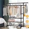 NONE Appendiabiti Autoportante, Stender in Metallo con Doppia Barra Appendiabiti, Scarpiera, Scaffali Portaoggetti, Guardaroba con Barre Appendiabiti per Camera da Letto, Ufficio, Negozio