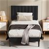 KUTAS Letto Singolo Imbottito in Velluto Nero - 90x200 cm - Testiera Imbottita Regolabile - Base a Doghe in Legno Massello con 12 Doghe - Letto Singolo