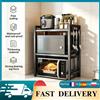 Supporto per Microonde Espandibile a 3 Livelli, Organizzatore da Cucina Regolabile in Altezza, Scaffale Antiruggine con 6 Ganci Rimovibili