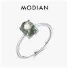 MODIAN Anello in argento sterling 925 con agata verde muschio, cabochon ovale, fascia sottile, anelli minimalisti per donna, regalo di gioielleria raffinata