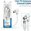 NONE Cavo coassiale per antenna TV bianco da 1,5 m, con connettore RF maschio a 90 gradi e connettore femmina per satelliti, per televisori.