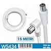 NONE Cavo per antenna TV, 9,5 mm, connettore maschio-femmina, 15 m, cavo coassiale bianco per TV digitale, connettore angolato a 90 gradi.